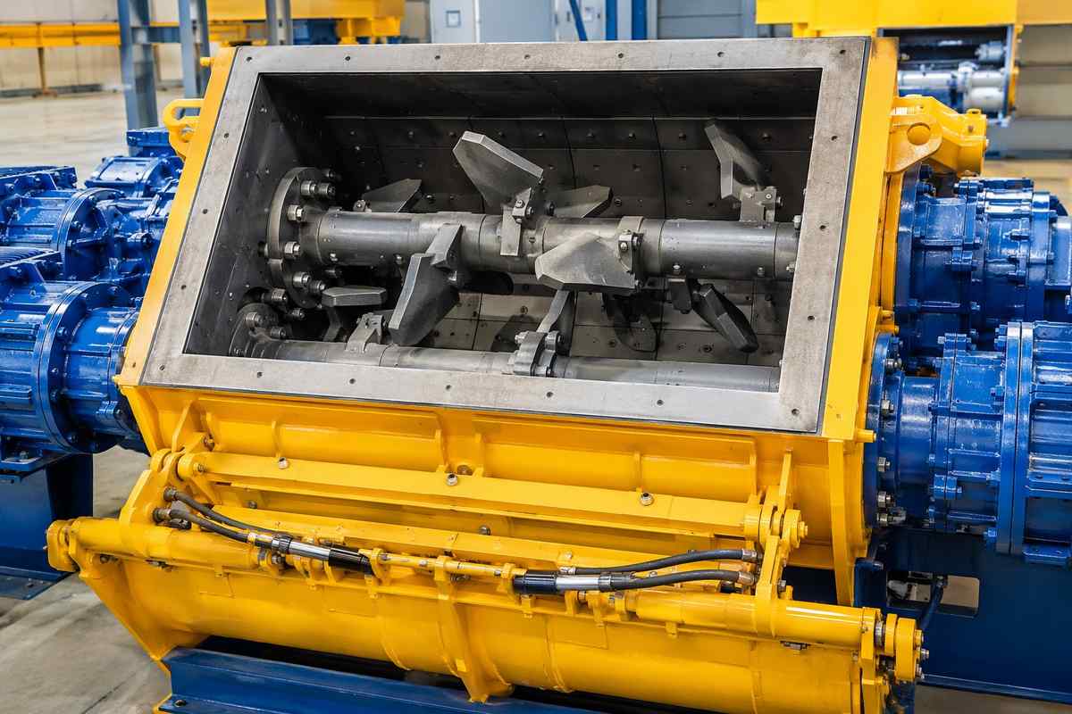 AGICO twin-shaft forced concrete mixer with open mixing chamber for central mix production