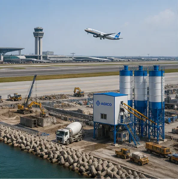 ready mix concrete plant supplying an airport and port infrastructure project