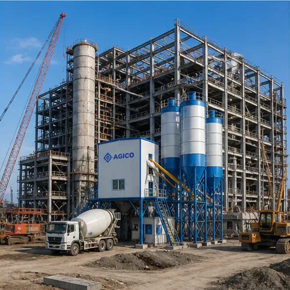 ready mix concrete batching plant serving a large industrial construction site
