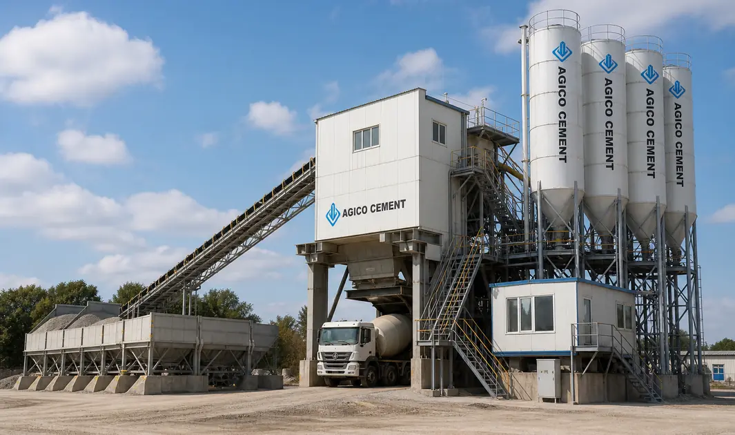 high-output AGICO ready mix concrete batching plant rated at 120 cubic metres per hour