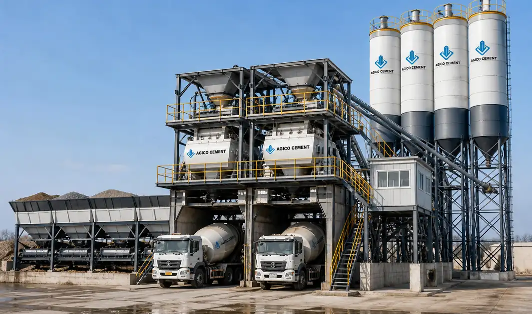 large-scale AGICO ready mix concrete batching plant rated at 180 cubic metres per hour