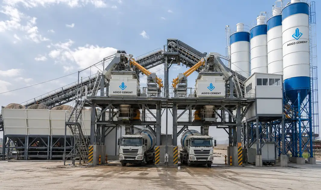 heavy-duty AGICO ready mix concrete batching plant rated at 240 cubic metres per hour
