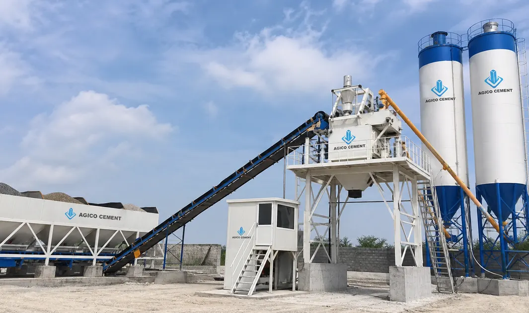 mid-capacity AGICO ready mix concrete batching plant rated at 50 cubic metres per hour