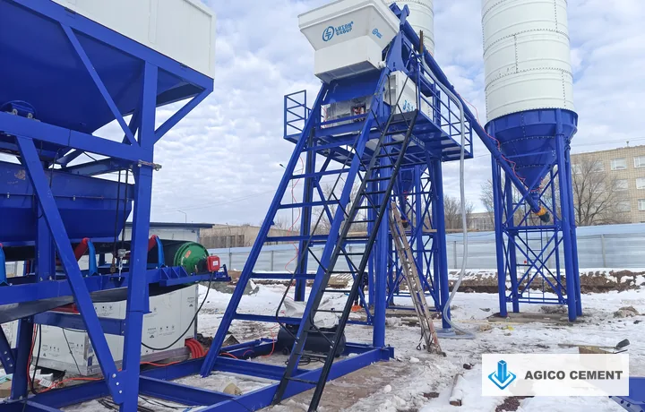 60 m3/h concrete batching plant under installation at a project site in the Democratic Republic of the Congo