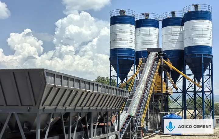 180 m3/h foundation-free concrete batching plant with four cement silos in Georgia