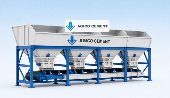 aggregate storage and batching hoppers for an AGICO ready mix concrete plant