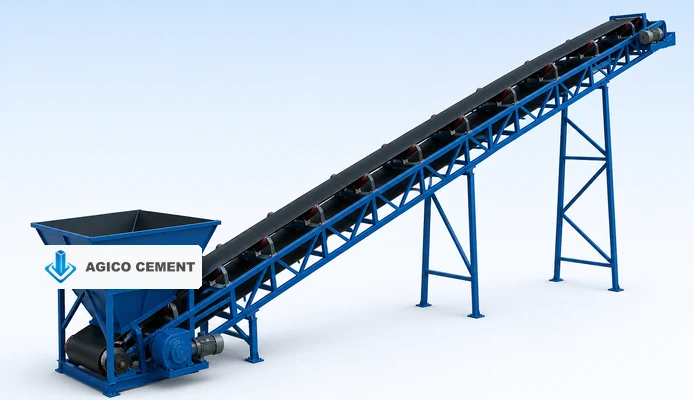 inclined belt conveyor for feeding aggregate into an AGICO concrete batching plant