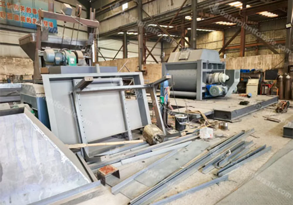 Steel frames for concrete batching plant equipment under fabrication in the AGICO workshop