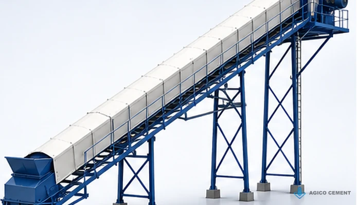 Enclosed inclined belt conveyor for aggregate feeding