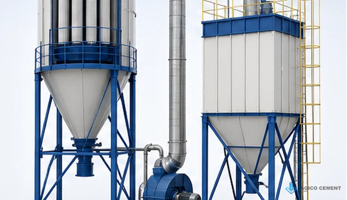 Dust collection system for cement silos and concrete mixing tower