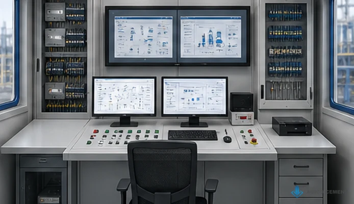 PLC control room for stationary concrete batching plant production