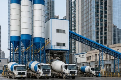Stationary concrete batching plant serving an urban ready-mix concrete market