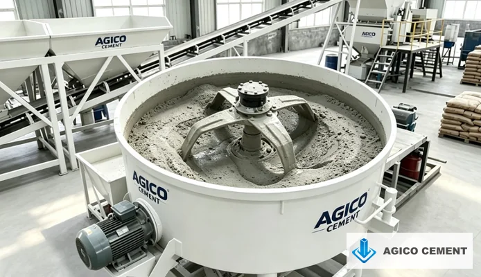 AGICO pan mixer undergoing production testing for an automatic concrete batching line