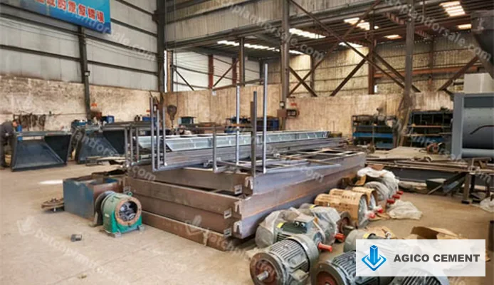 AGICO workshop preparing fabricated batching plant structures and drive components