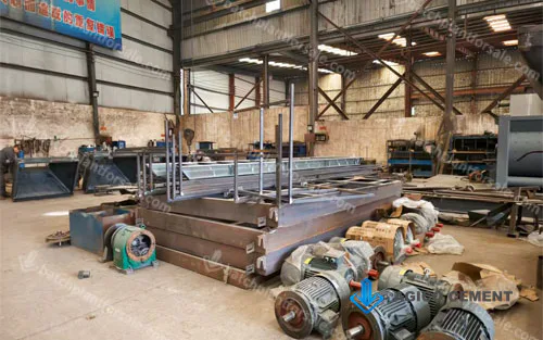 AGICO factory workshop preparing structural and drive components for an automatic batching system