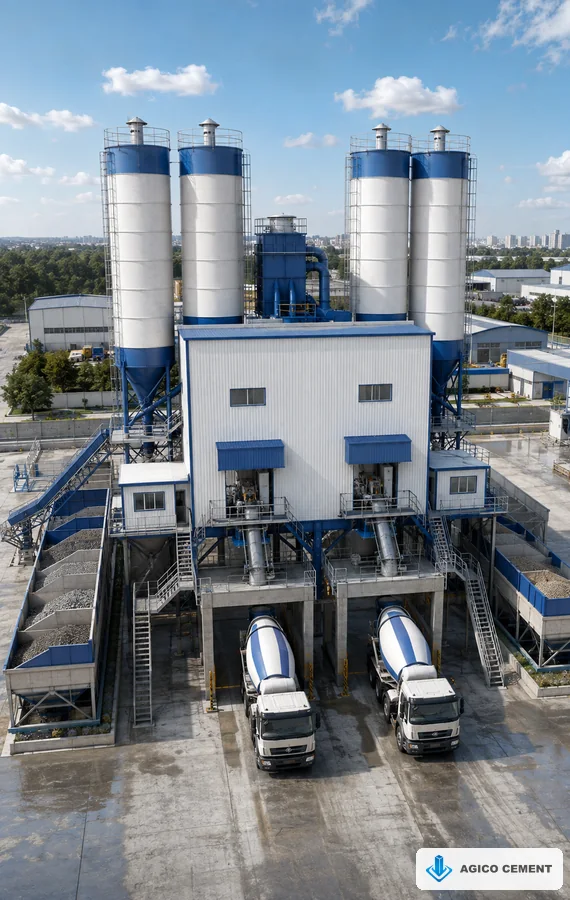 High-output 180 m3 per hour double-line AGICO central mix concrete plant