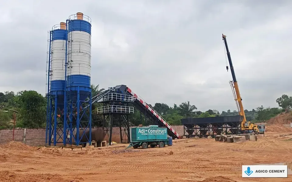 Installed modular on-site concrete batching plant at a construction project
