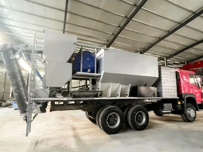 Volumetric concrete mixer truck producing concrete on demand