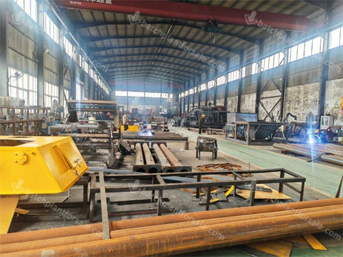 Steel structures and equipment assemblies in a fabrication workshop